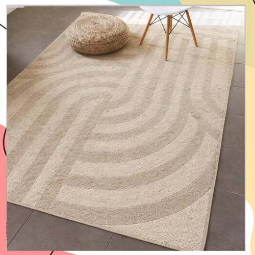 "מתן" - שטיח 100% כותנה בצע שמנת בעיצוב רצועות כותנה תלת מימדיות