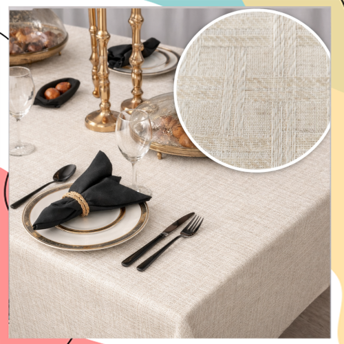 "שירן" - מפת חג מוזהבת רקומה מבד דמוי פשתן עבה | דוחה כתמים | במארז מהודר