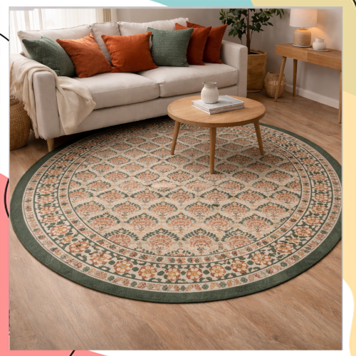 "קאוליפה עגול" - קולקציית שטיחי וינטאג' עגולים מודפסים וכביסים | בקוטר 1.6 מטר