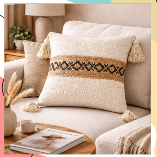 "יסמין" - כרית נוי בסגנון "בוהושיק" וטקסטורה טבעית