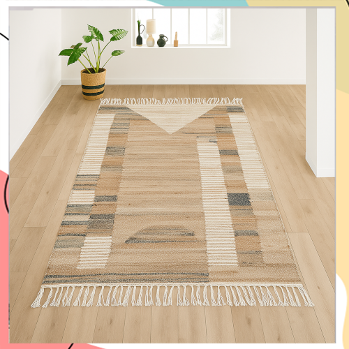 "ויהאן" - שטיח יוטה ייחודי אתני בעל פסיפס צבעים גיאומטרי