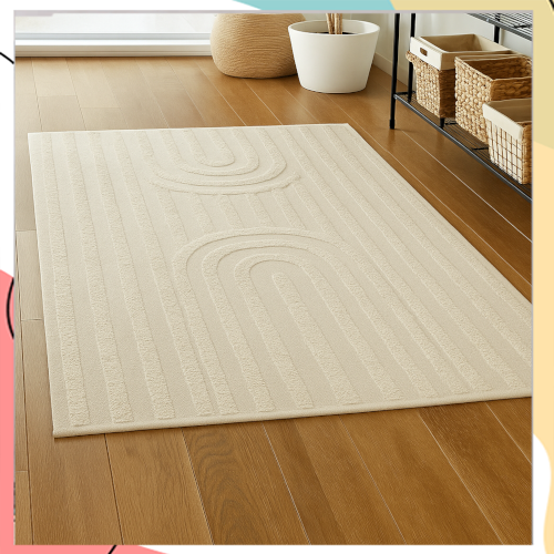 "לאגון" – שטיח כותנה כביס בגווני ג'ינס או שמנת עם מגע פלומת קשתות לבנה