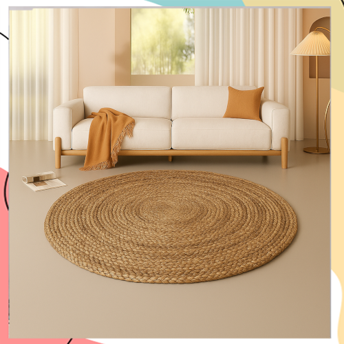 "אוורסט עגול" - שטיח חבל צמות עבות בהיר בקוטר 170 ס"מ