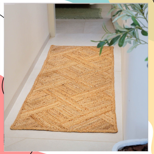 "ג'ונה ראנר" - שטיח חבל צמות בהיר בעל תחתית תפורה | באריגת תלת מימדית גיאומטרית