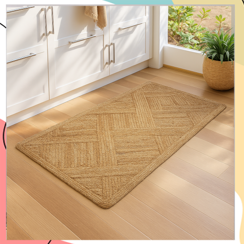 "ג'ונה ראנר" - שטיח חבל צמות בהיר בעל תחתית תפורה | באריגת תלת מימדית גיאומטרית