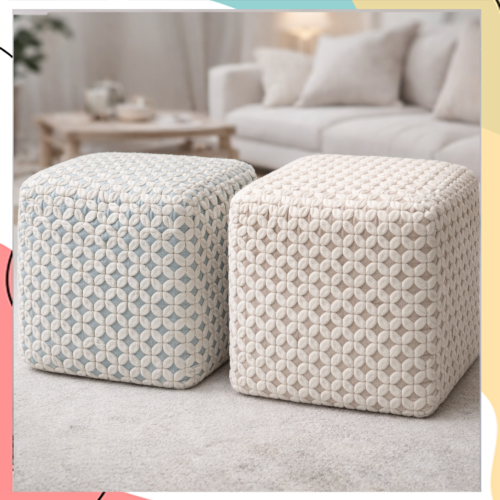 "ולרי" – הדום כותנה רקום בעבודת יד עם צמות רכות בצבע לבן בהיקפו | במידה 40*40