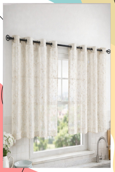 "אופל כותרת" - וילון כותרת מבד וואל-שיפון עדין רקום בענף פרחוני בשלושה גוונים | מידה 200*100