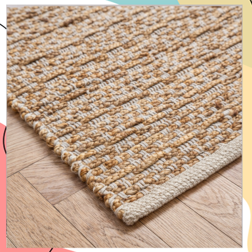 "ראטן" - שטיח חבל הודי צמות בהיר צפוף המחוזק חוטי כותנה