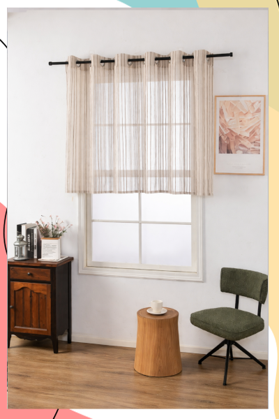 "הלני כותרת" - וילון כותרת דמוי פשתן חצי שקוף עם פסים עדינים לכל אורכו | במידה 200*100