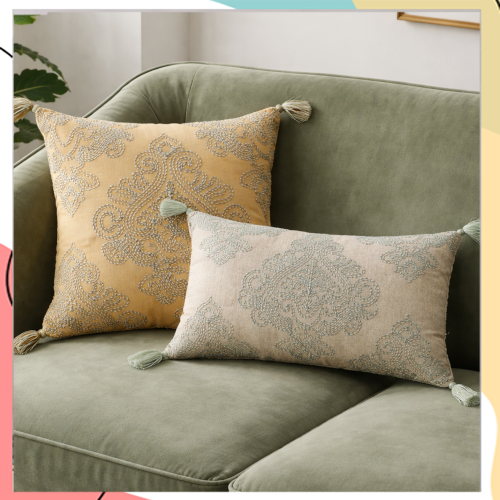 "איתן" – כריות ג'אקרד יוקרתיות רקומות בצבעי אבן וחרדל