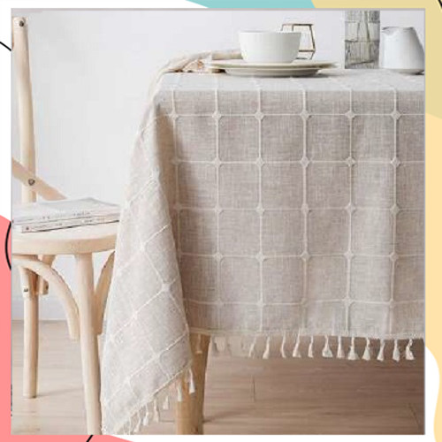 "ונוס" - מפת שולחן חג בעיצוב כפרי פשתני ברמת גימור פרימיום | בד תערובת כותנה | ללא גיהוץ