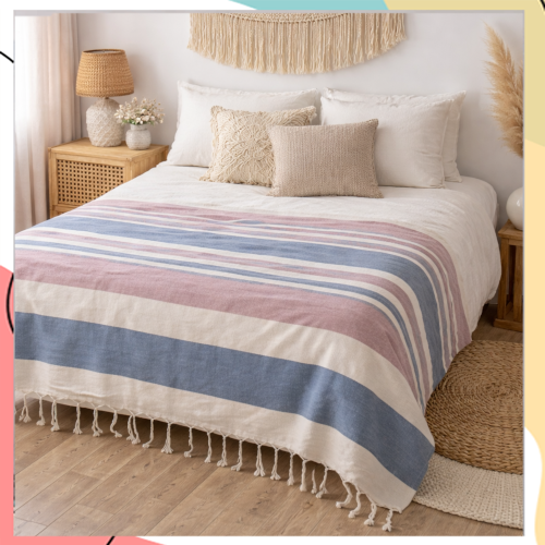 "באצ'י" - קולקציית כיסויי מיטה\סלון מכותנה פסים עדינים | במידה 210*240