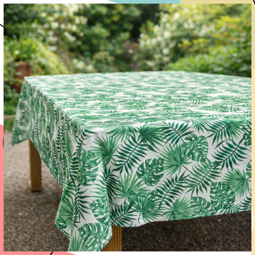 “אנה” – מפת שולחן מודפסת בענפי דקלים ירוקים | דוחת כתמים