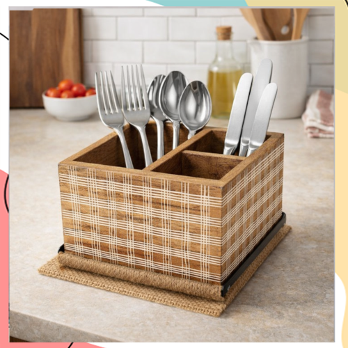 "זורקה" – כלי אחסון אתני מעץ אלון מלא וידית הרמה מתכתית | תוצרת הודו