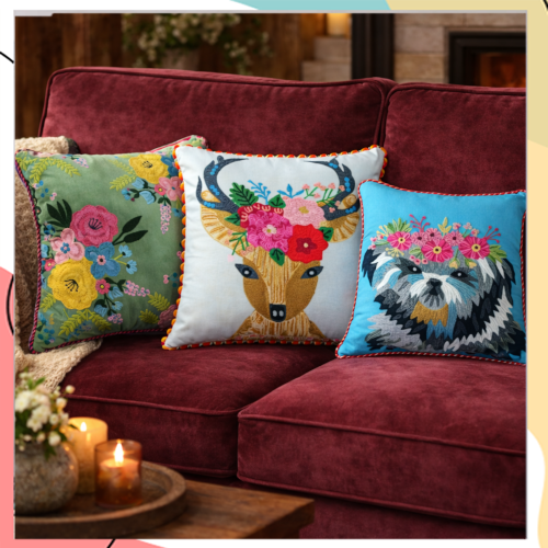 "פרידה" - קולקציית כריות נוי בעיצובים ייחודים בעבודת יד מקטיפה ויוטה | תוצרת הודו